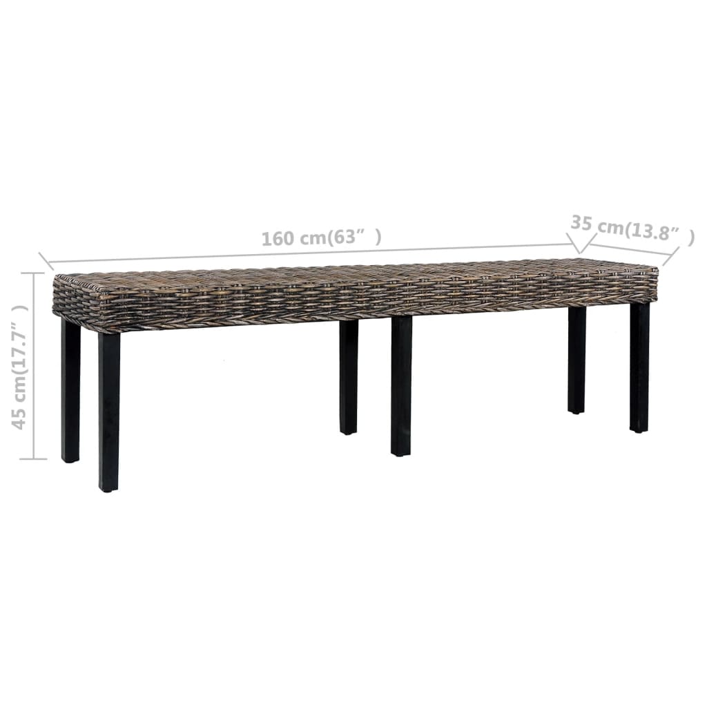 Banc 160 cm cube naturel en rotin et bois de manguier massif