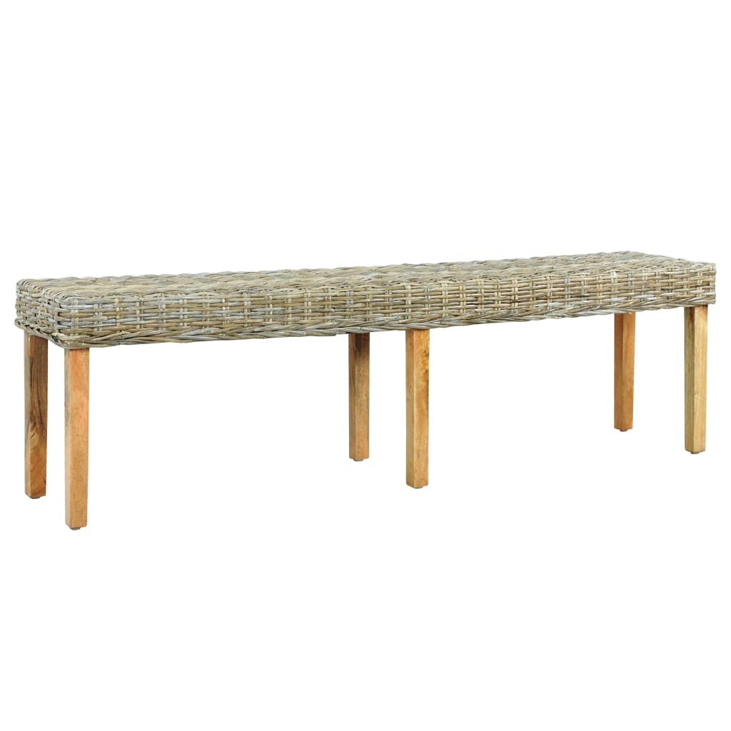 Banc 160 cm cube naturel en rotin et bois de manguier massif