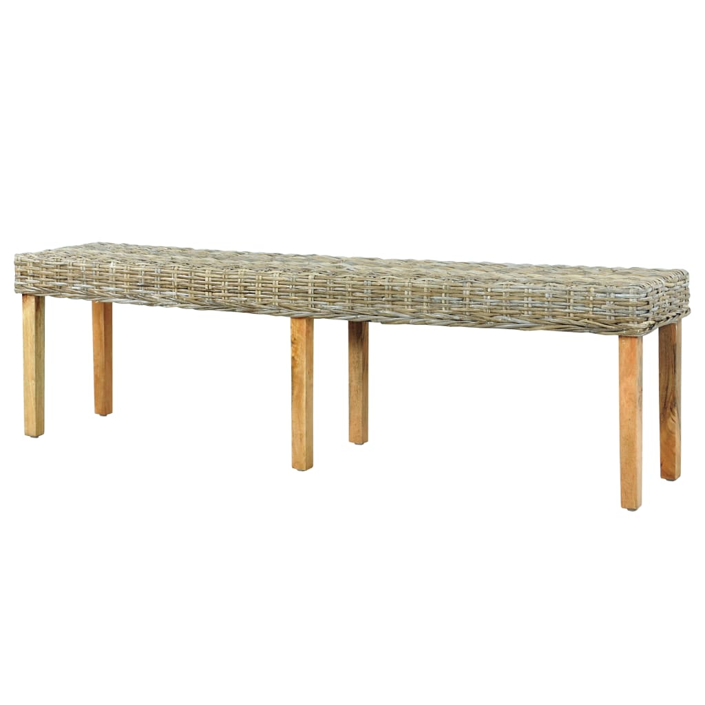 Banc 160 cm cube naturel en rotin et bois de manguier massif