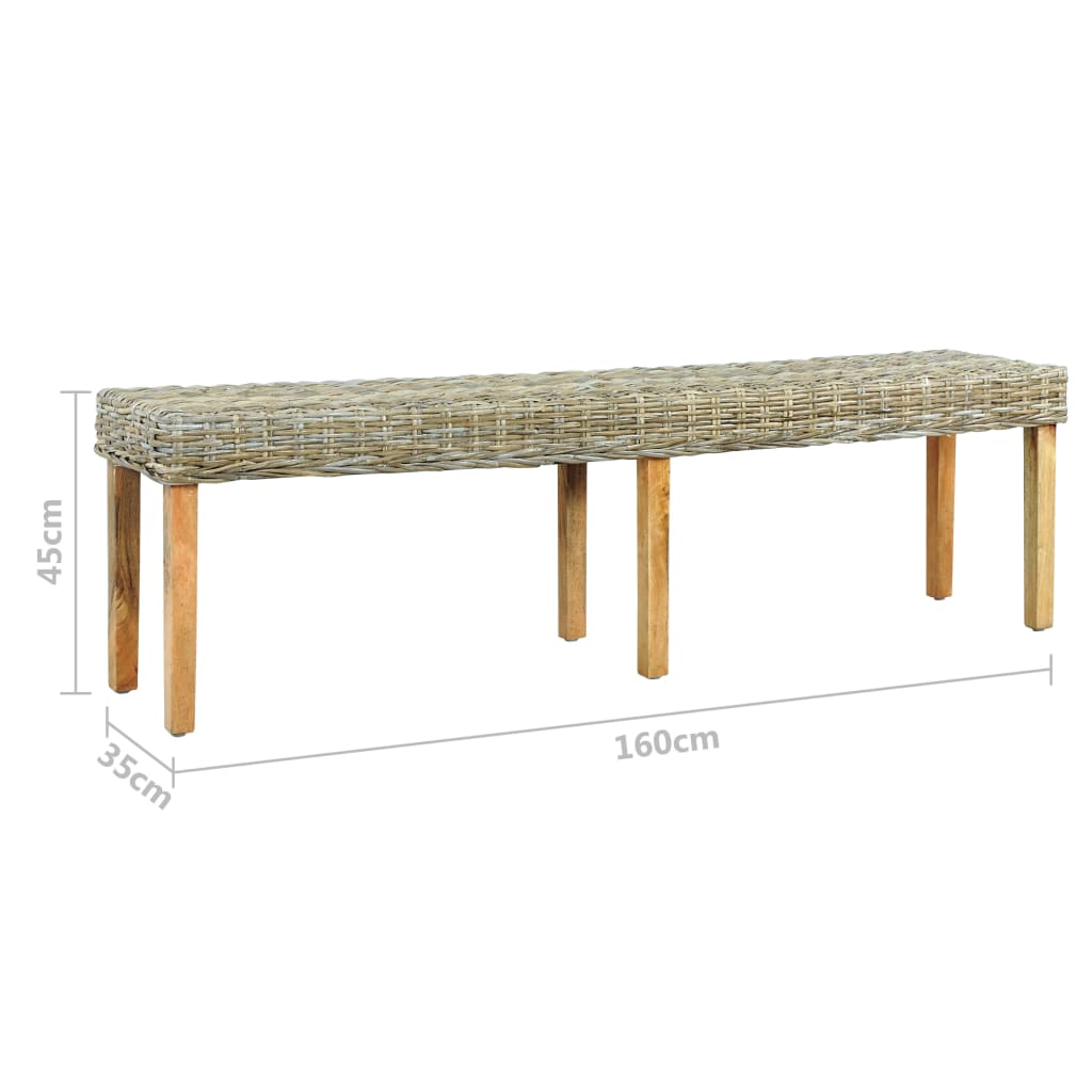 Banc 160 cm cube naturel en rotin et bois de manguier massif