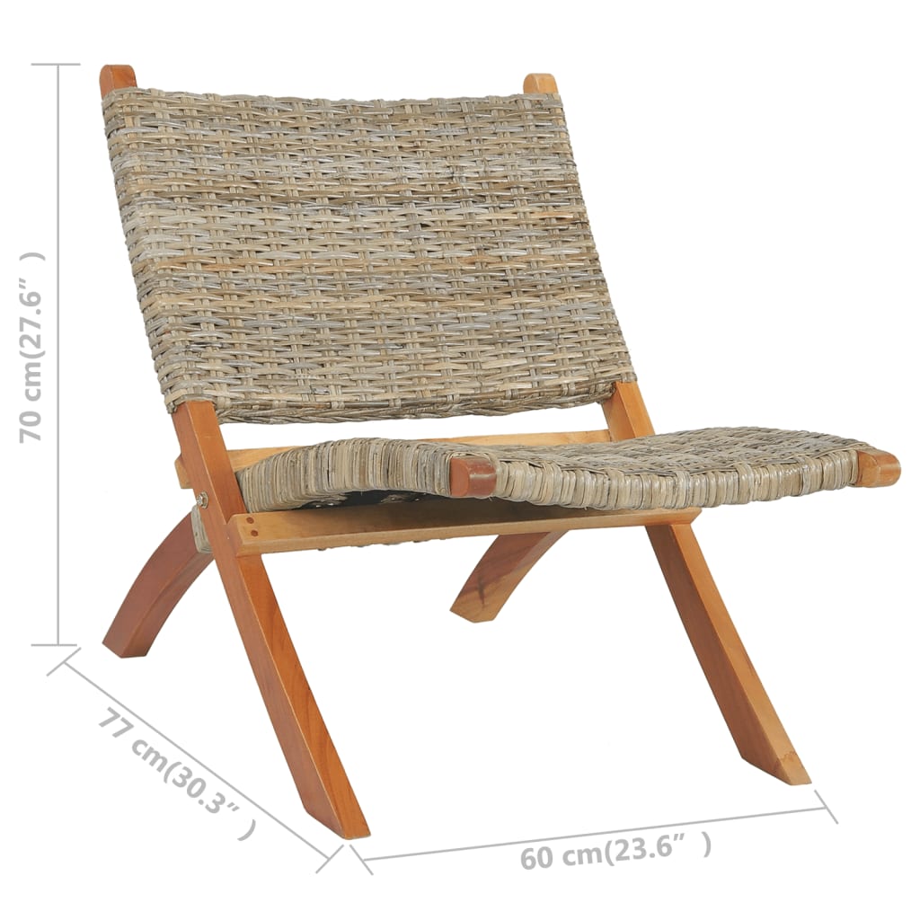 Fauteuil relax en rotin kubu naturel et bois d'acajou massif