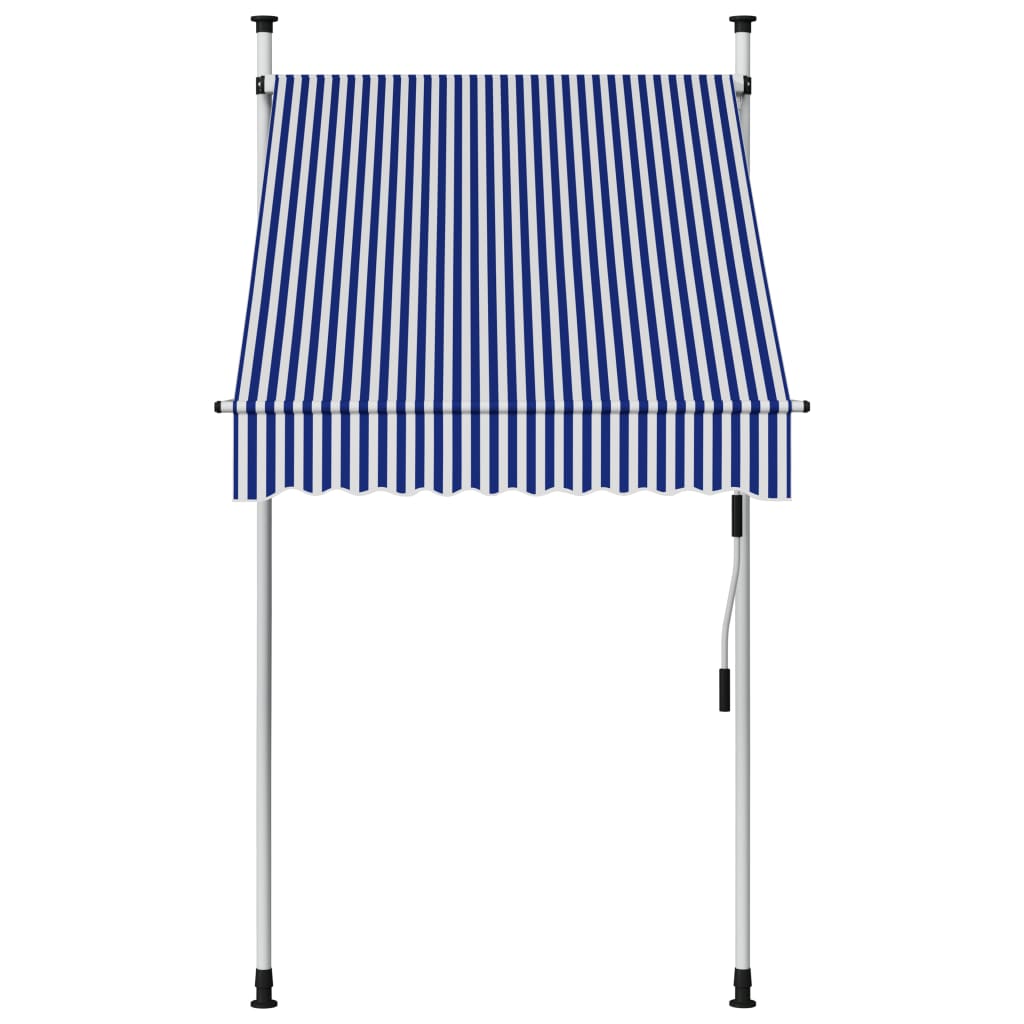 Store banne extensible manuellement, rayures bleues 100 cm