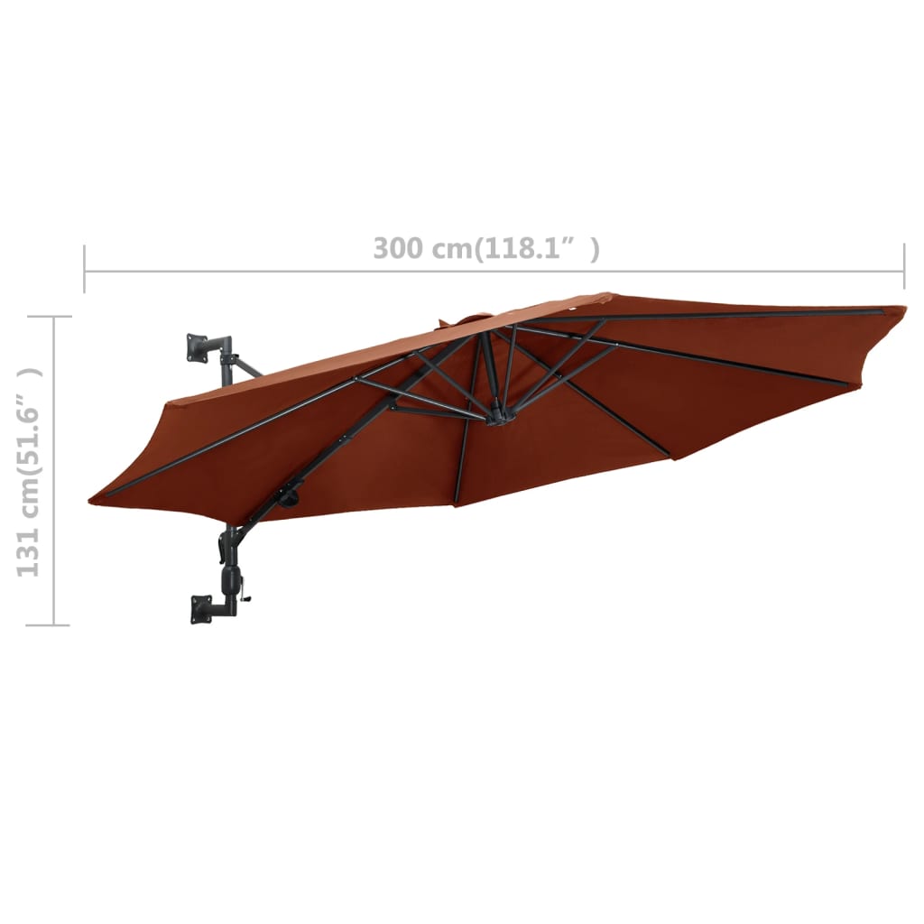 Wandparasol met metalen paal 300 cm terracottakleurig