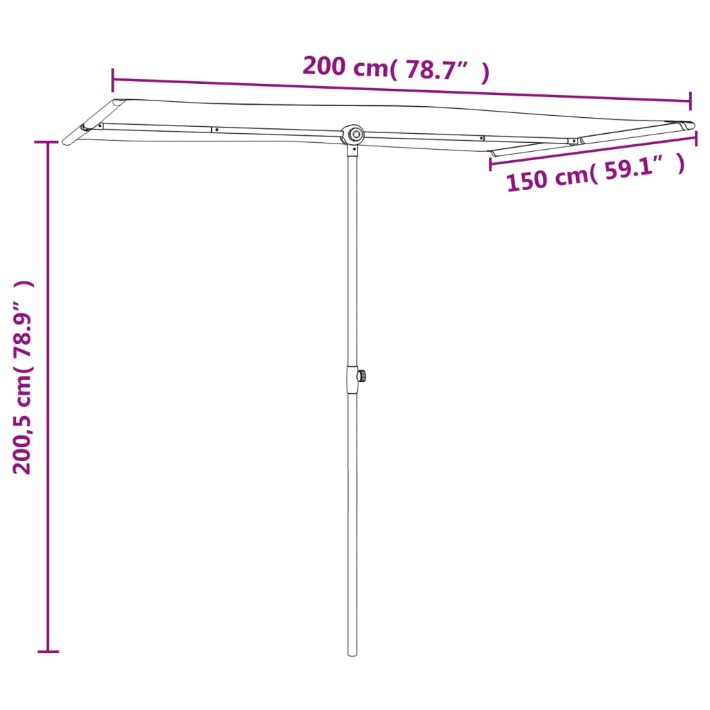 Parasol met aluminium paal 180x110 cm