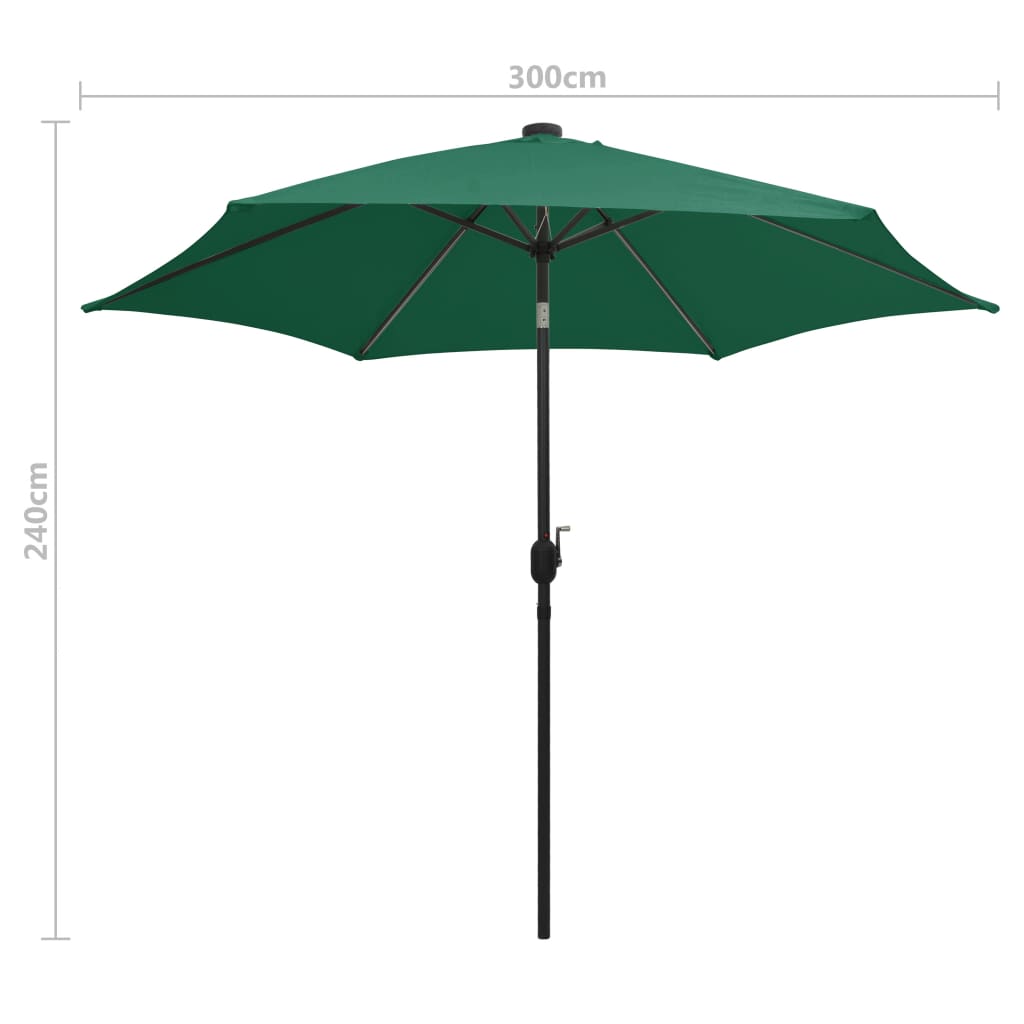 Parasol avec éclairage LED et mât en aluminium 300 cm