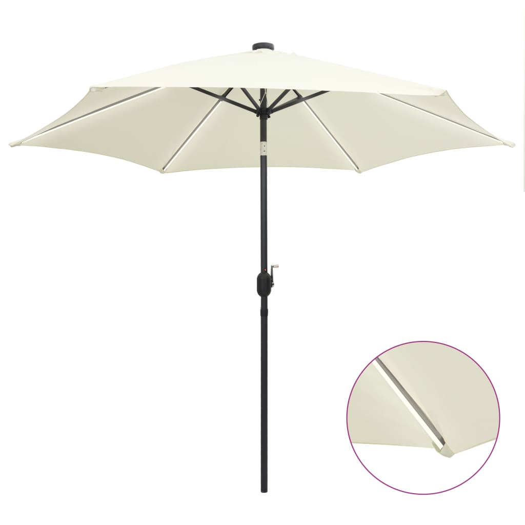 Parasol avec éclairage LED et mât en aluminium 300 cm