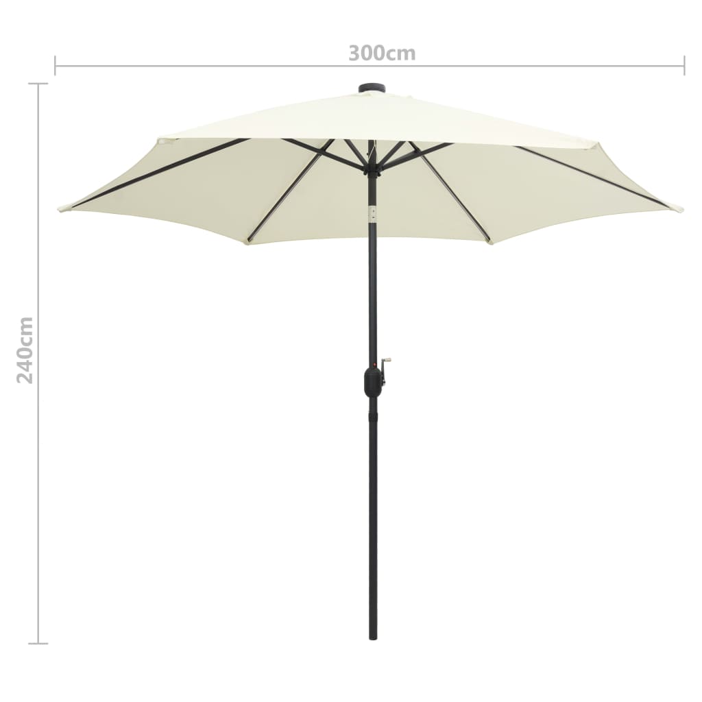 Parasol avec éclairage LED et mât en aluminium 300 cm