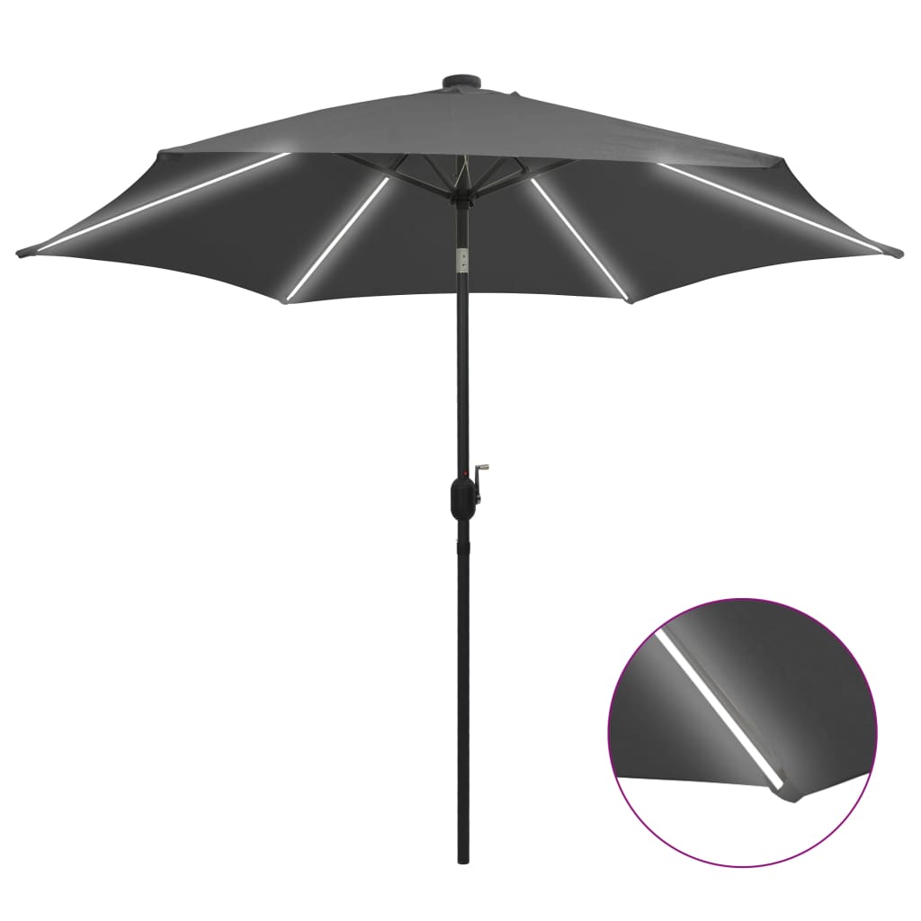 Parasol avec éclairage LED et mât en aluminium 300 cm