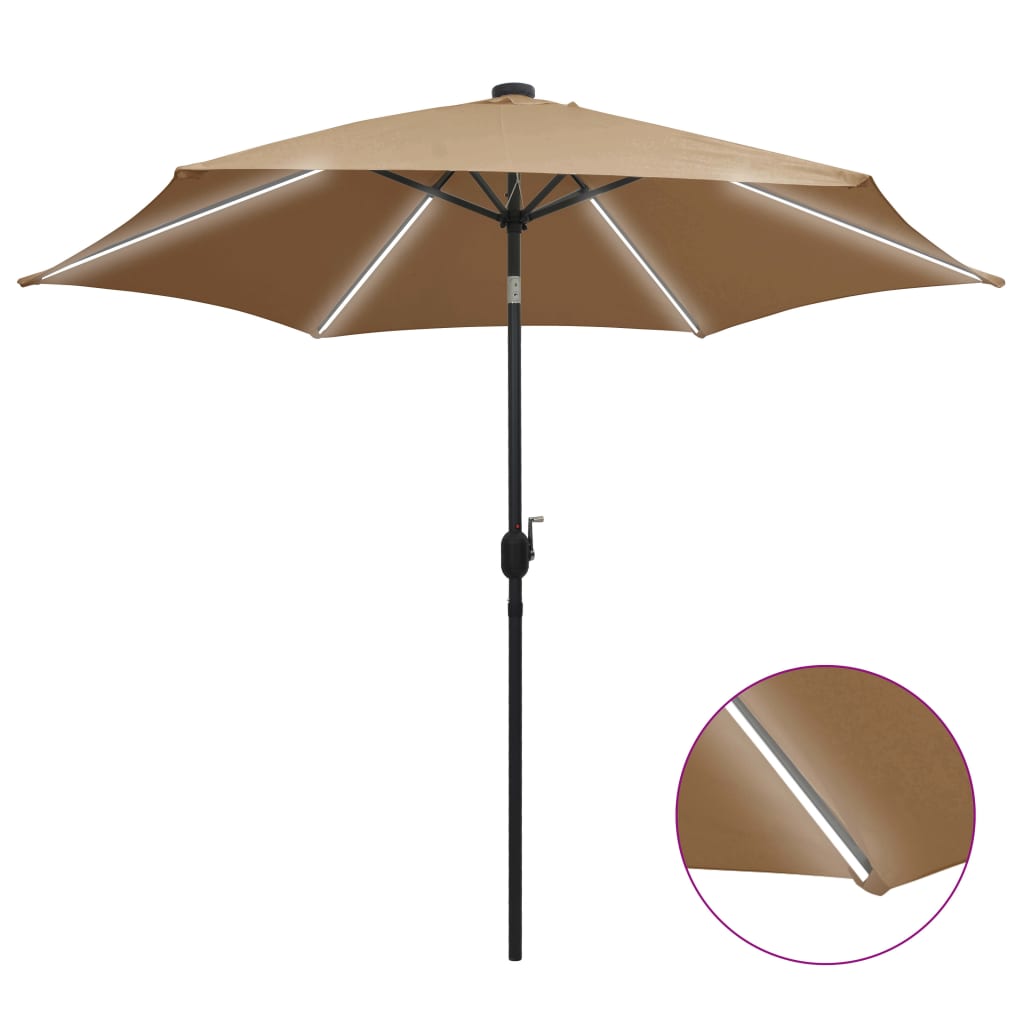 Parasol avec éclairage LED et mât en aluminium 300 cm