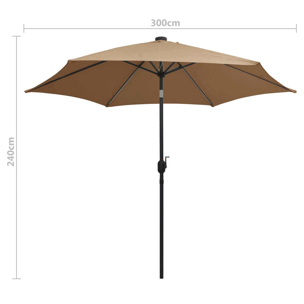 Parasol avec éclairage LED et mât en aluminium 300 cm