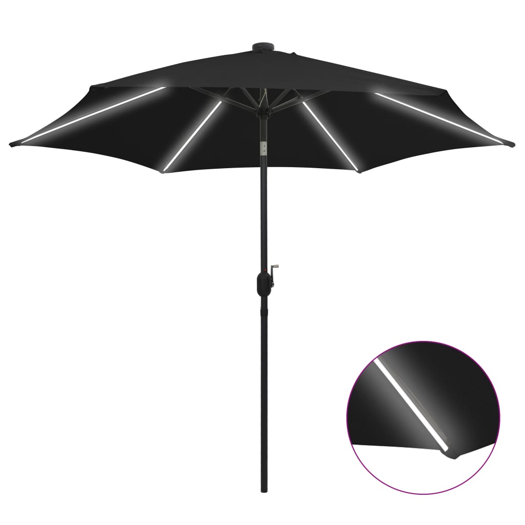 Parasol avec éclairage LED et mât en aluminium 300 cm