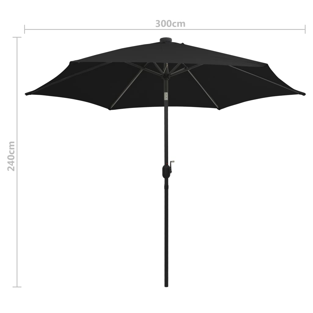 Parasol avec éclairage LED et mât en aluminium 300 cm