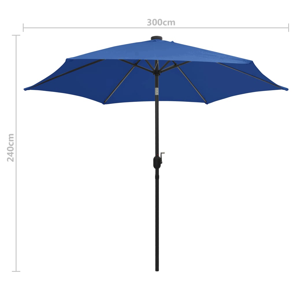 Parasol avec éclairage LED et mât en aluminium 300 cm