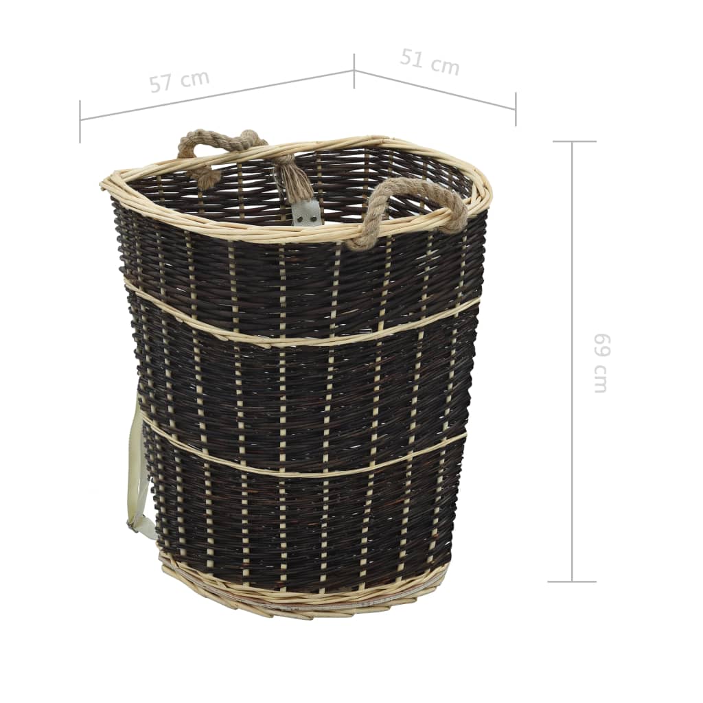 Houtmand met draagriemen 57x51x69 cm natuurlijk wilgenhout