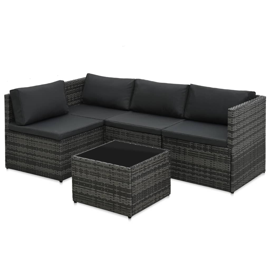 5-delige Loungeset met kussens poly rattan