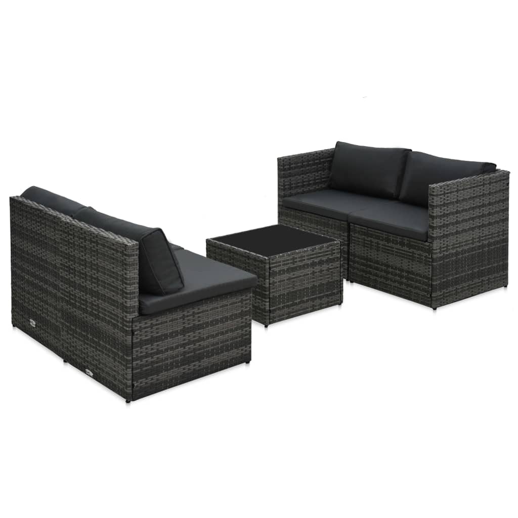 5-delige Loungeset met kussens poly rattan