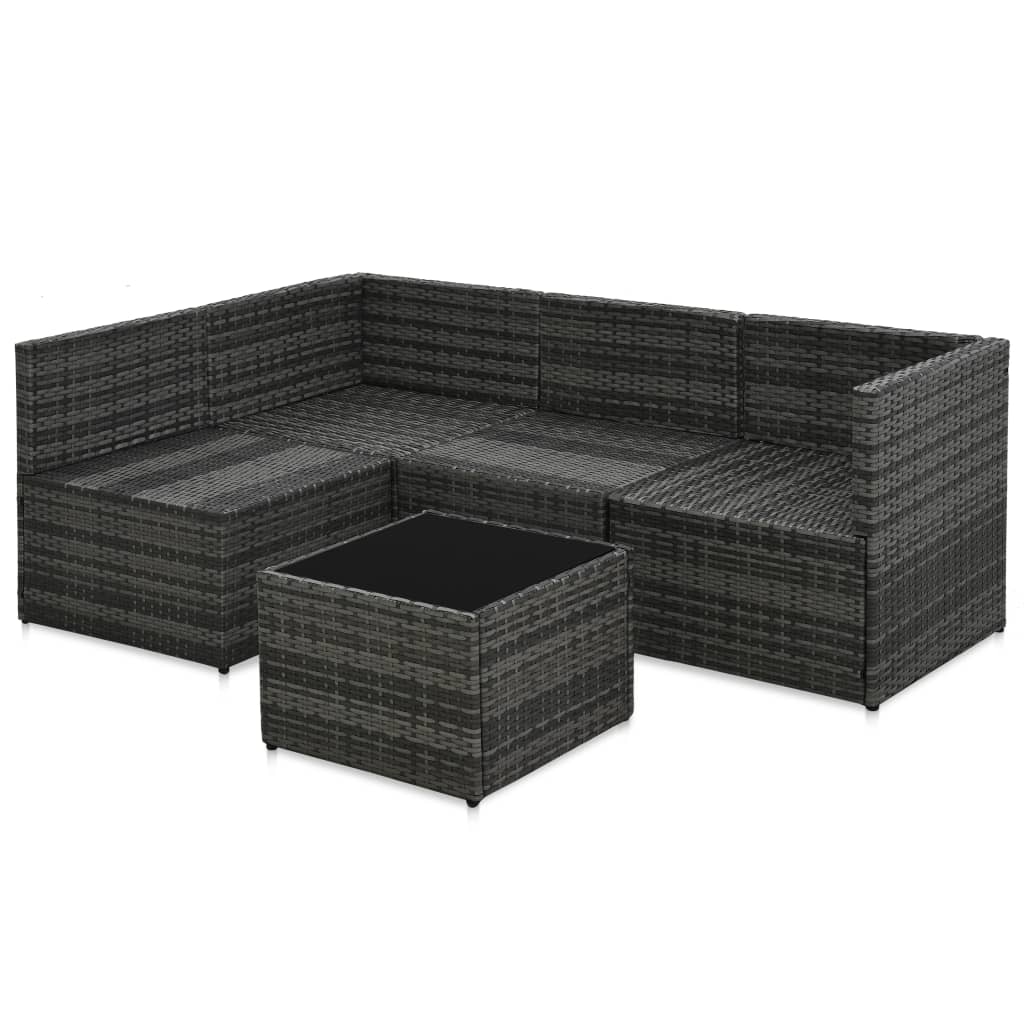 5-delige Loungeset met kussens poly rattan