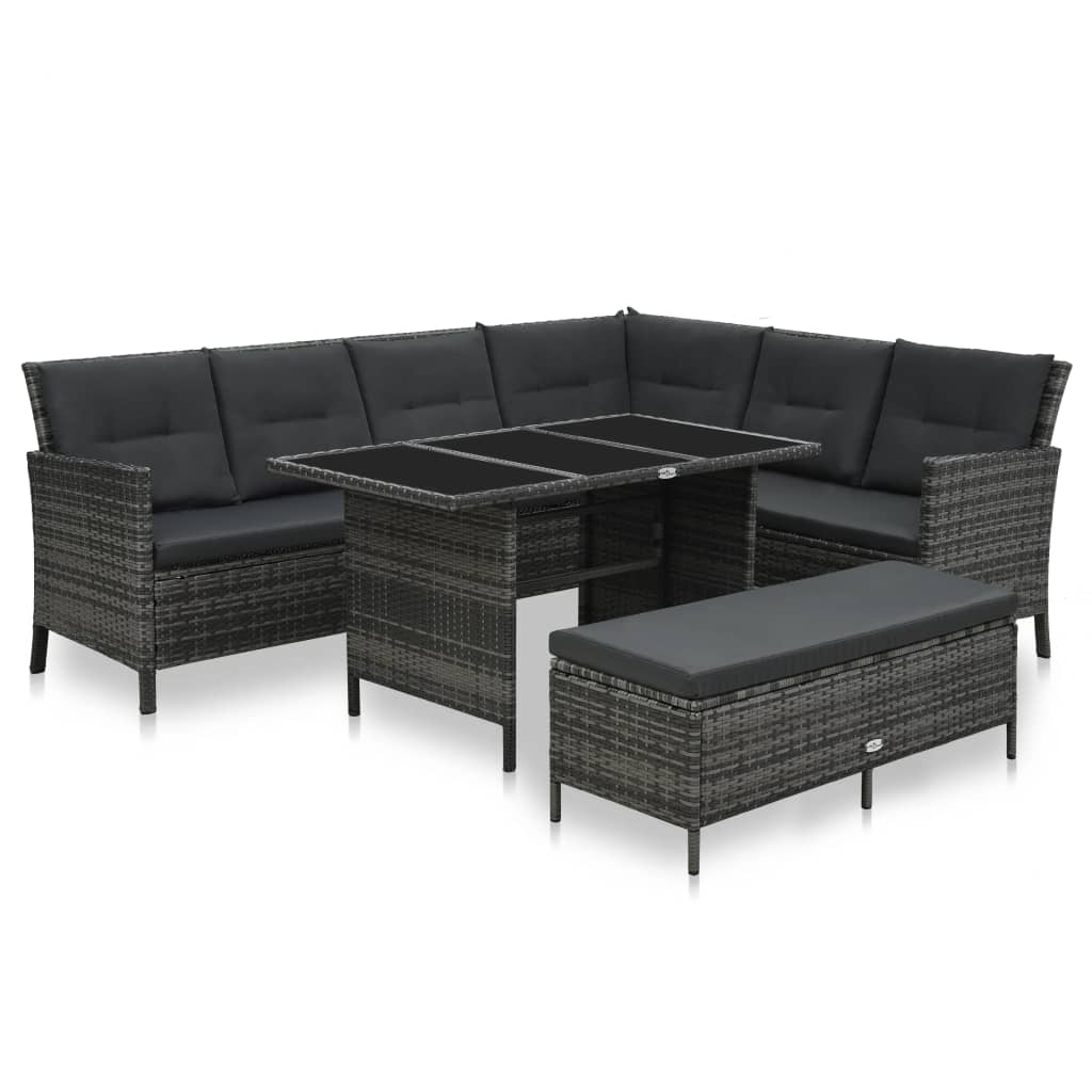 3-delige Loungeset met kussens poly rattan