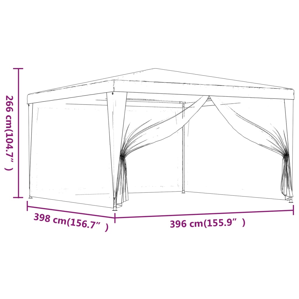 Tente de fête avec 4 parois latérales grillagées 4x3 m