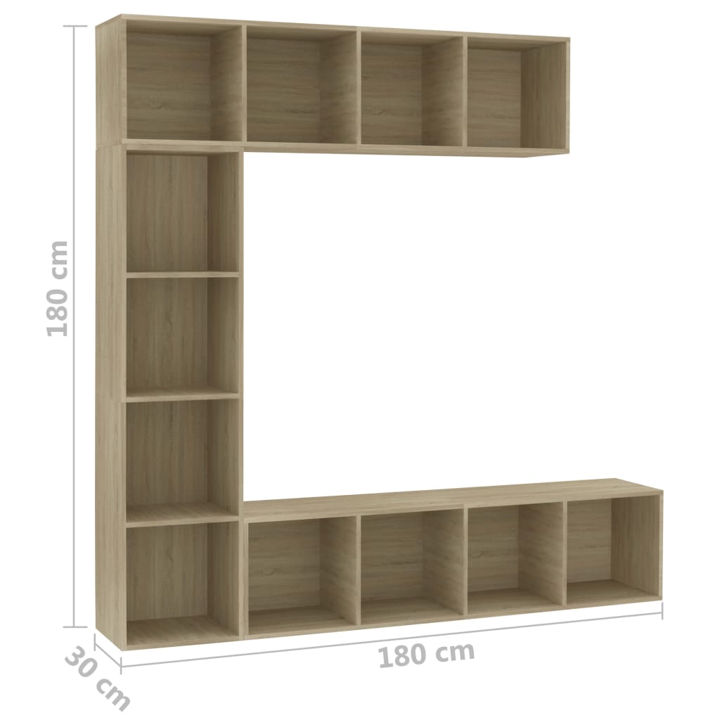 3-delige boekenkast- / tv-meubelset 180x30x180 cm