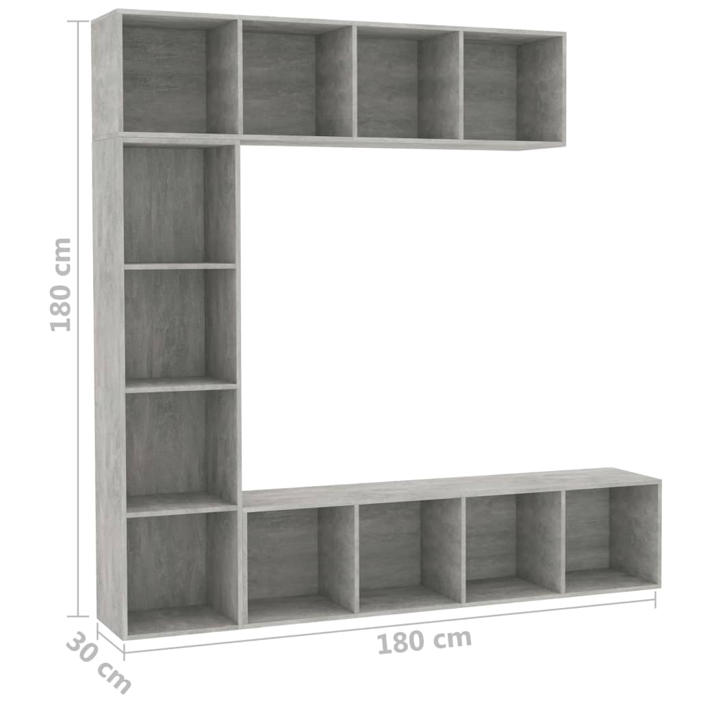 3-delige boekenkast- / tv-meubelset 180x30x180 cm