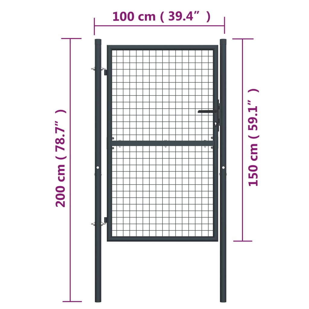 Gaaspoort 100x175 cm gegalvaniseerd staal grijs