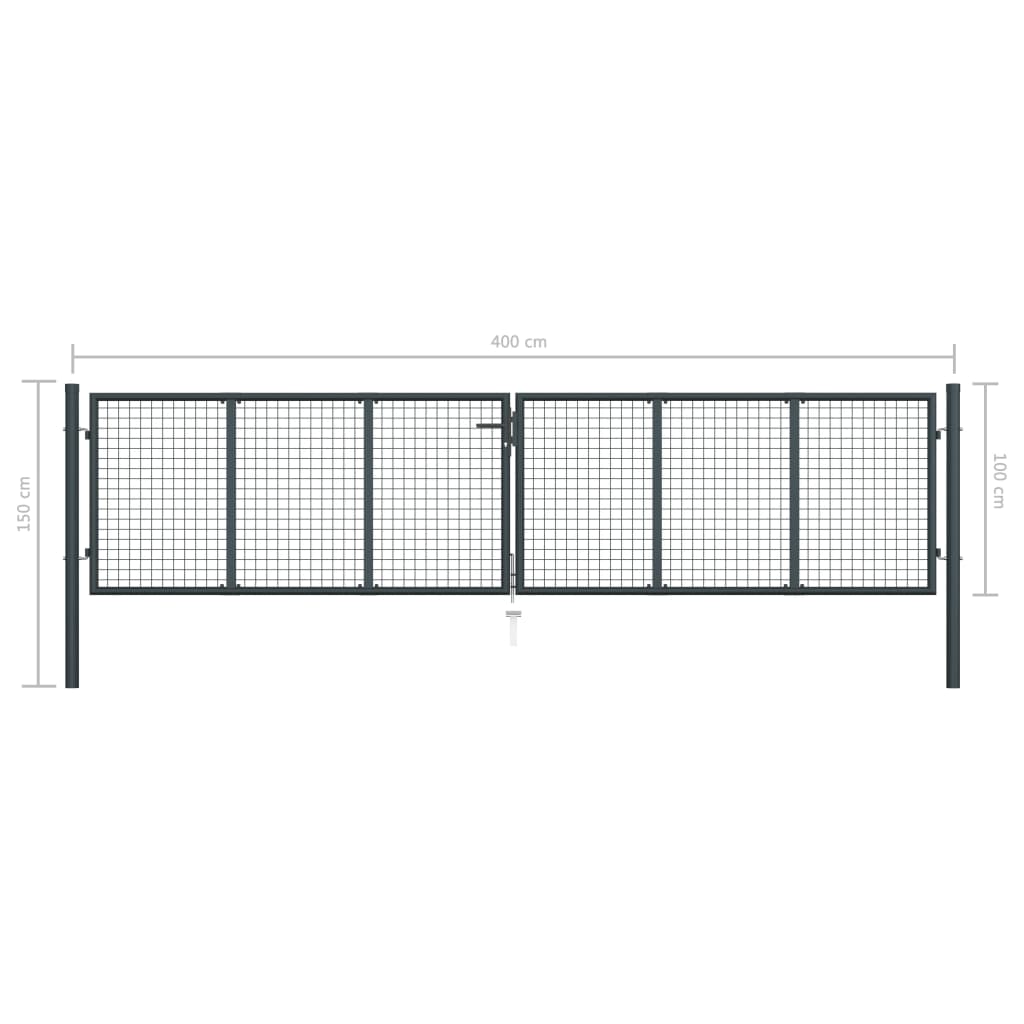 Portail grillagé 400x125 cm acier galvanisé gris