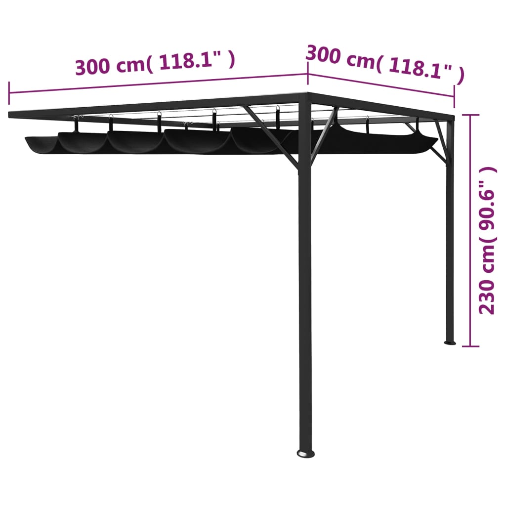 Tuinwandprieel met uittrekbaar dak 3x3x2,3 m