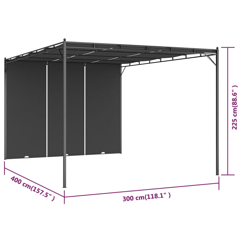 Tuinprieel met zijgordijn 4x3x2,25 m