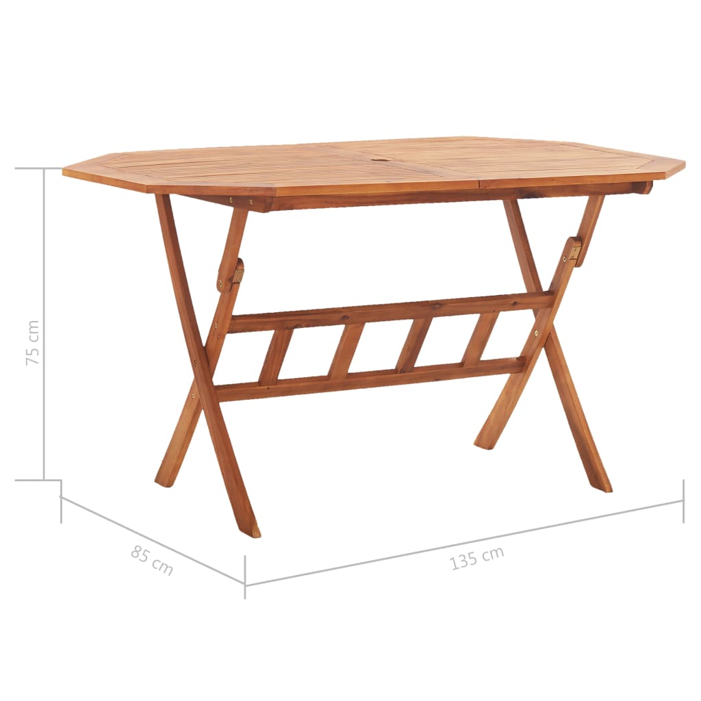 Table de jardin pliante 135x85x75 cm en bois d'acacia massif