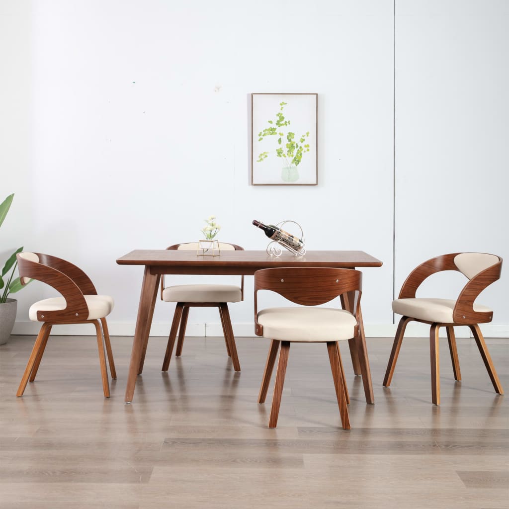 Eetkamerstoelen 2 st gebogen hout kunstleer crèmekleurig