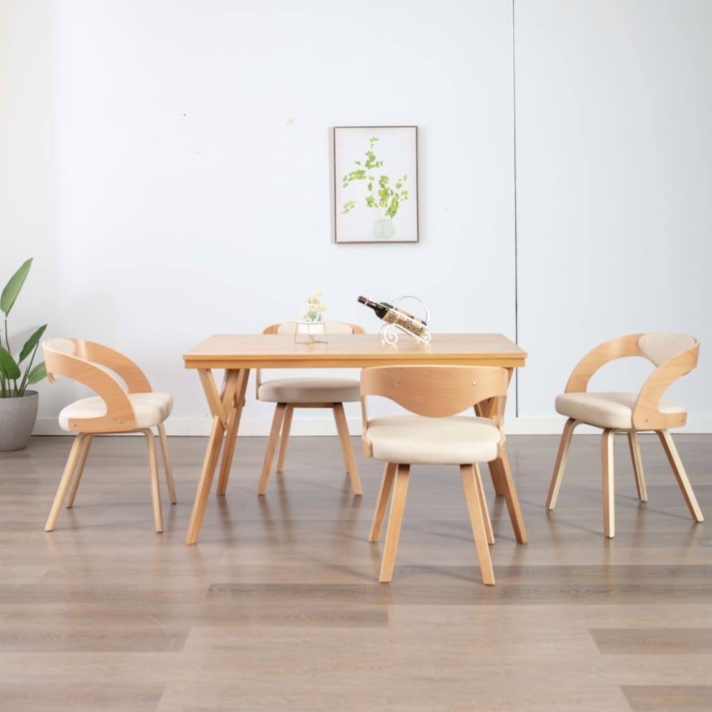 Eetkamerstoelen 2 st gebogen hout kunstleer crèmekleurig