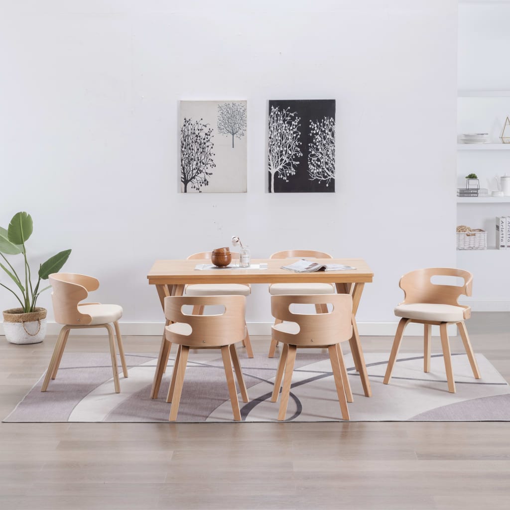 Eetkamerstoelen 2 st gebogen hout kunstleer crèmekleurig