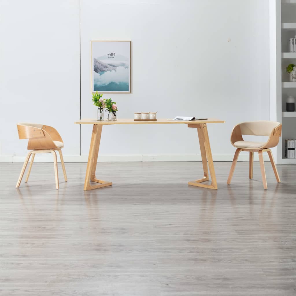 Chaise de salle à manger en bois courbé et cuir artificiel couleur crème