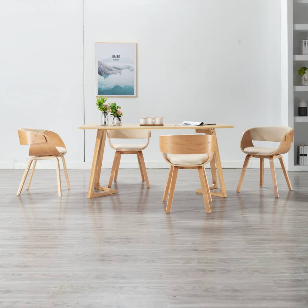 Chaise de salle à manger en bois courbé et cuir artificiel couleur crème