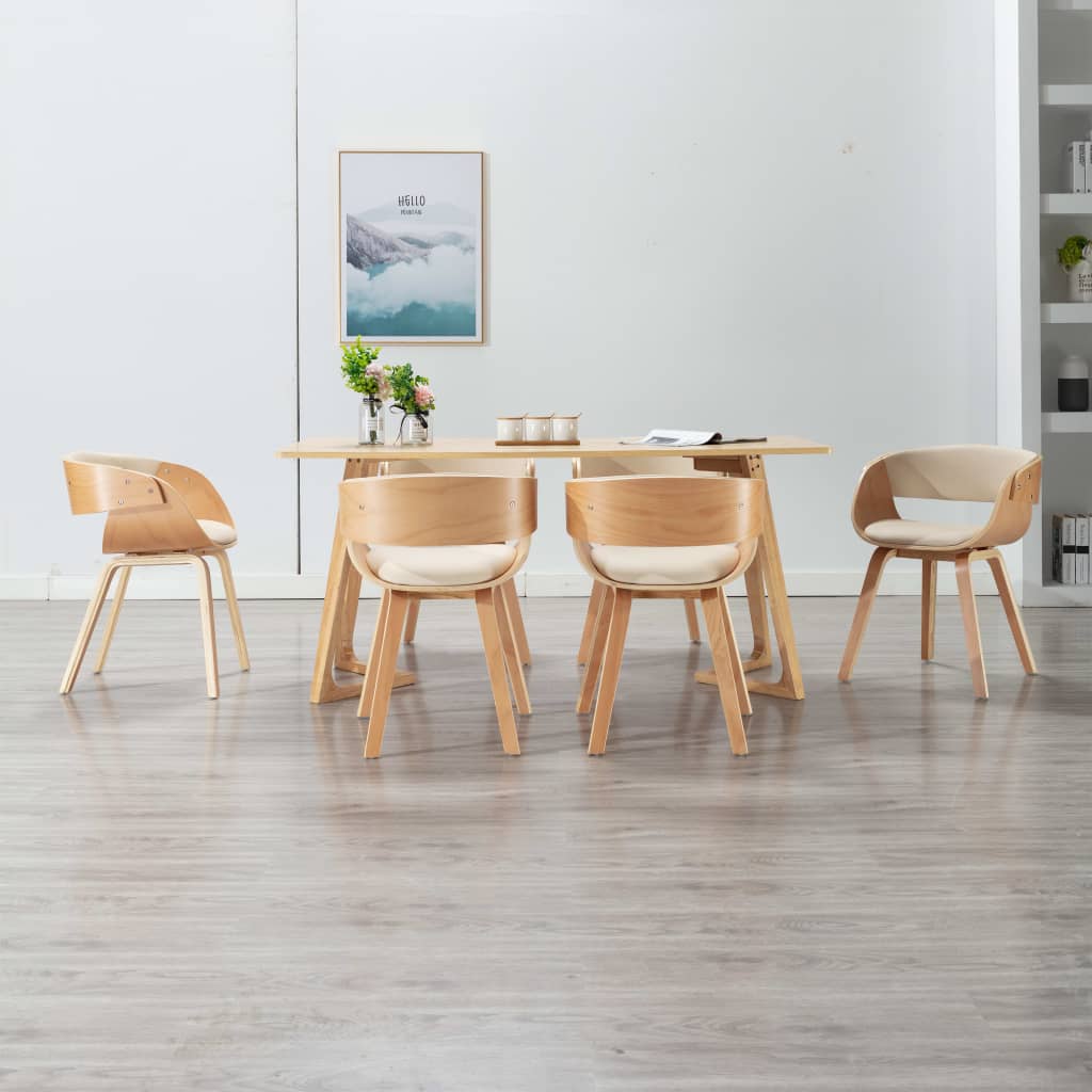 Chaise de salle à manger en bois courbé et cuir artificiel couleur crème