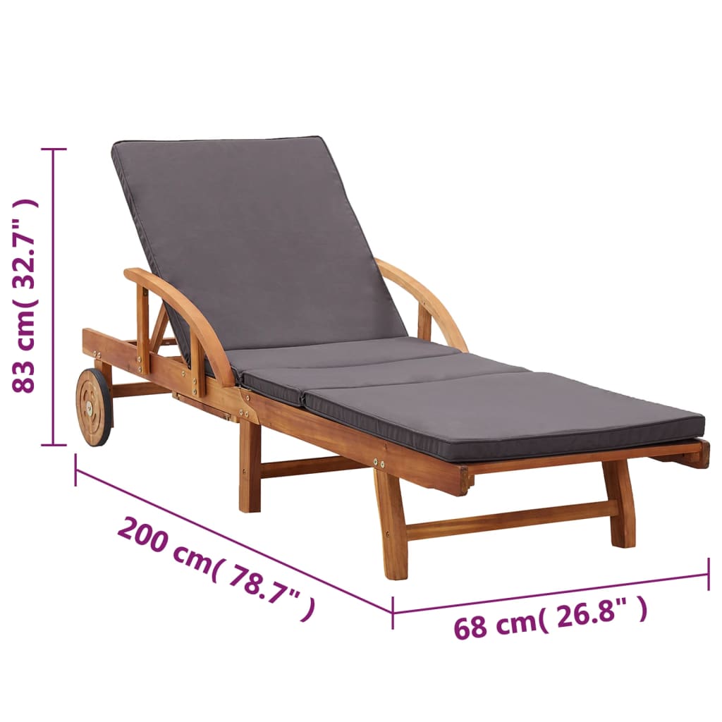 Bain de soleil avec coussin en bois d'acacia massif