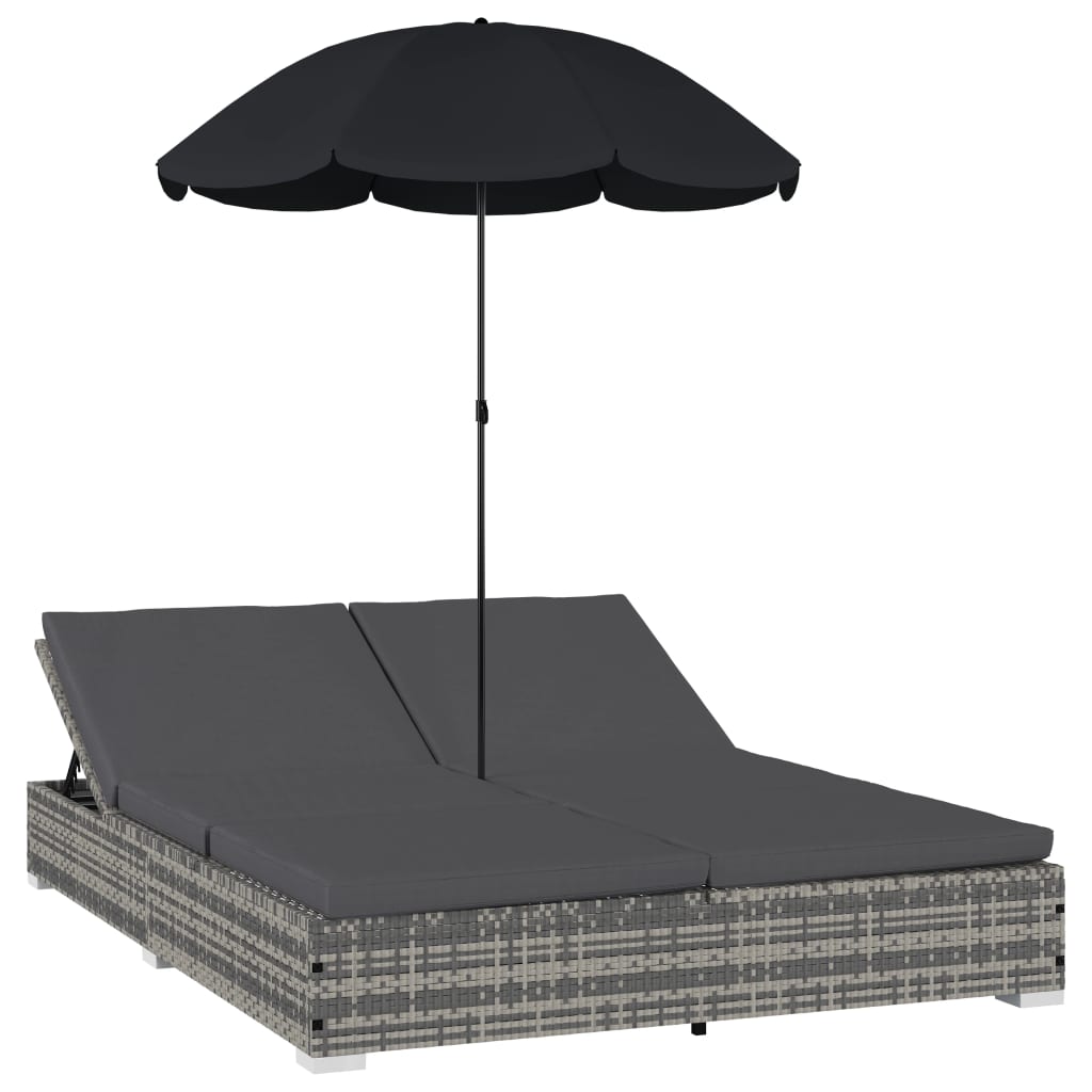 Loungebed met parasol poly rattan