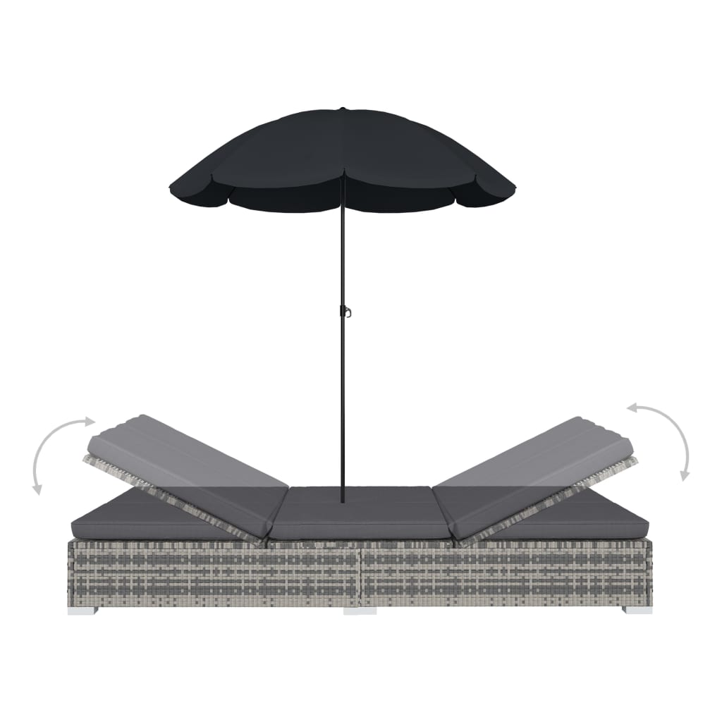 Loungebed met parasol poly rattan