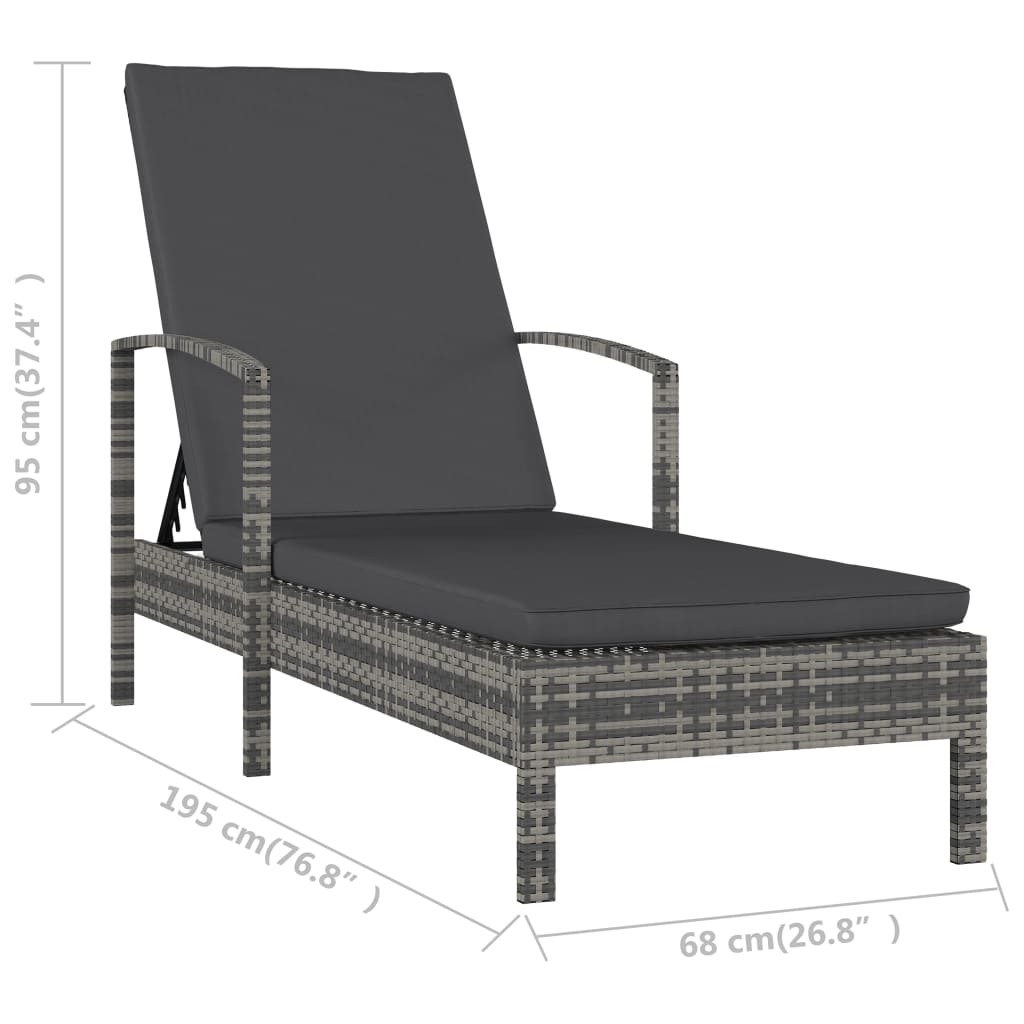 Ligbed met kussen poly rattan