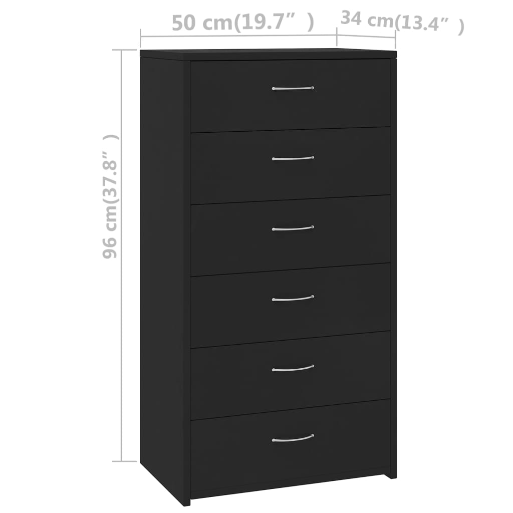 Dressoir met 6 lades 50x34x96 cm bewerkt hout