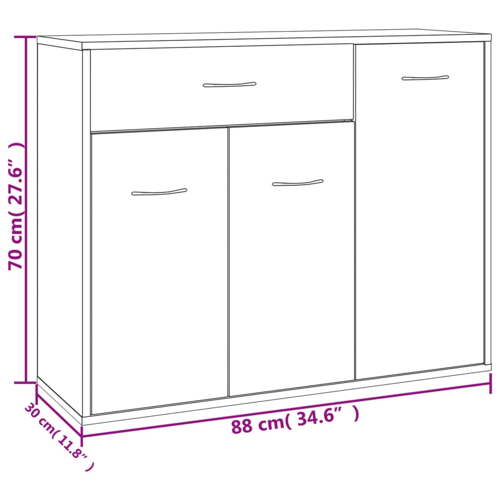 Dressoir 88x30x70 cm bewerkt hout eikenkleurig