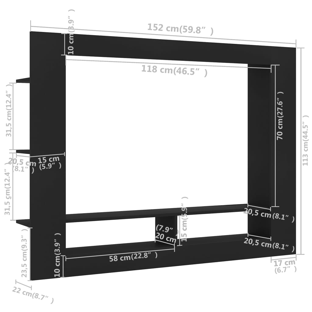 Meuble TV 152x22x113 cm en bois travaillé