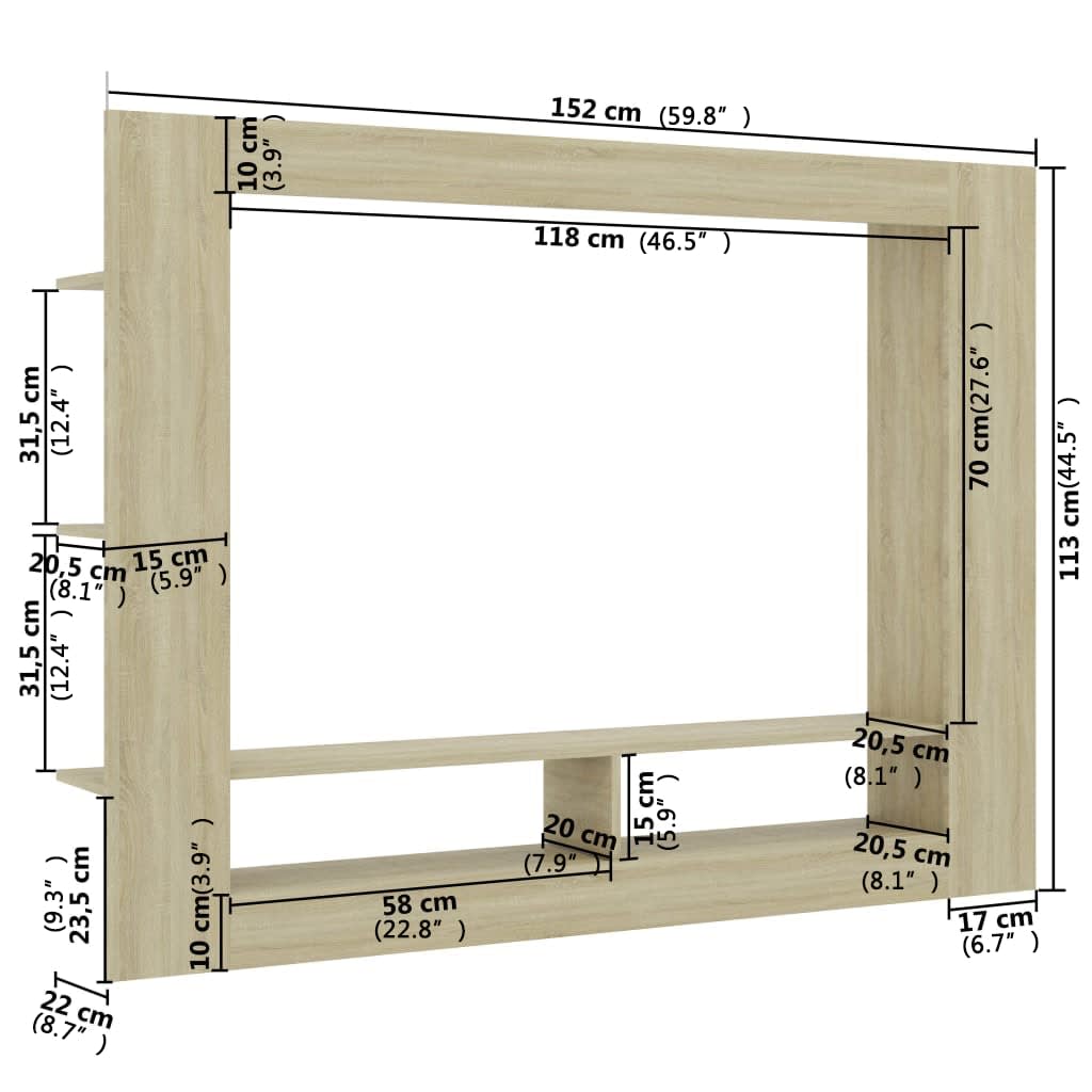 Tv-meubel 152x22x113 cm bewerkt hout eikenkleurig