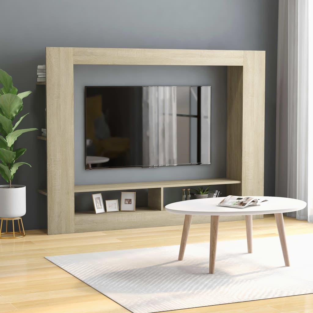 Meuble TV 152x22x113 cm ouvré en bois couleur chêne