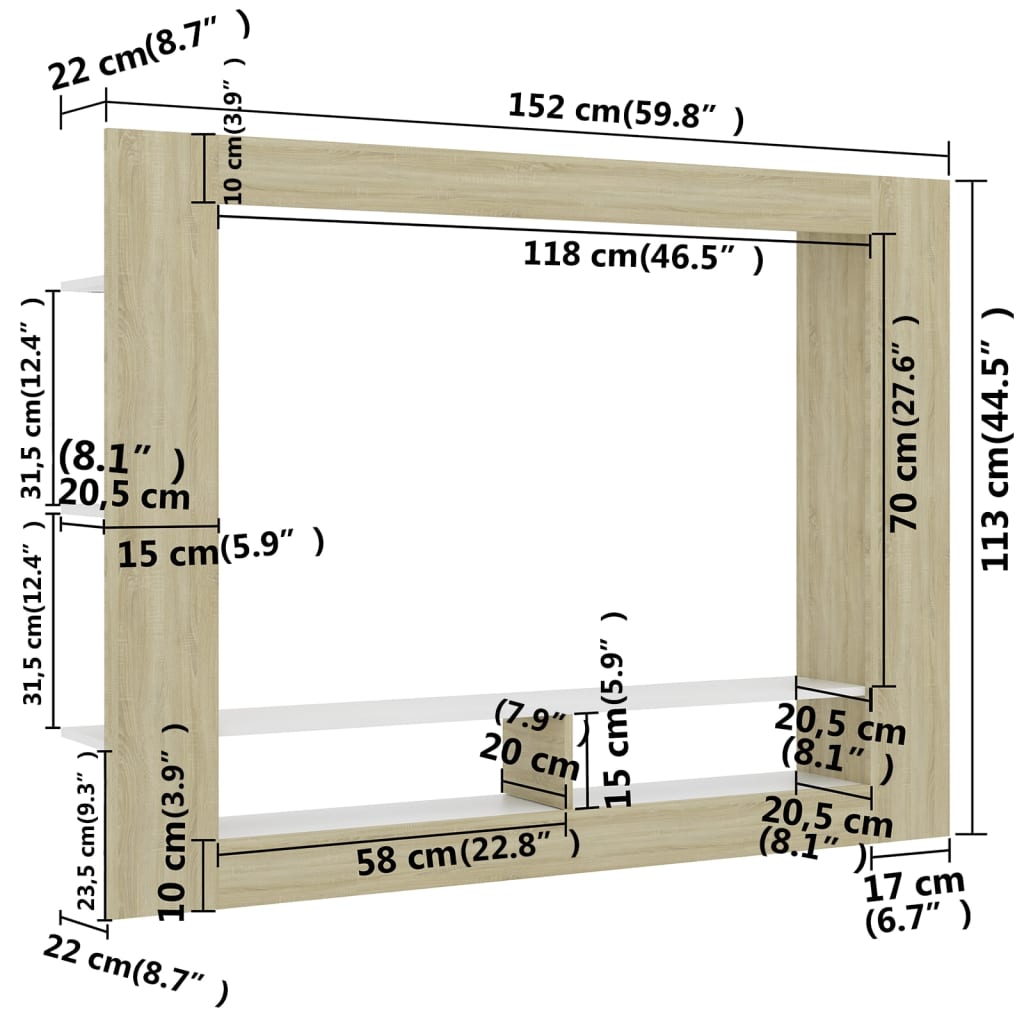 Tv-meubel 152x22x113 cm bewerkt hout wit en sonoma eikenkleurig