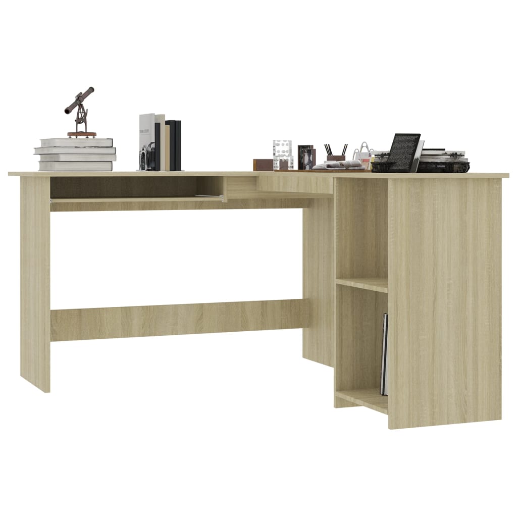 Bureau d'angle 120x140x75 cm en dérivé du bois coloris chêne