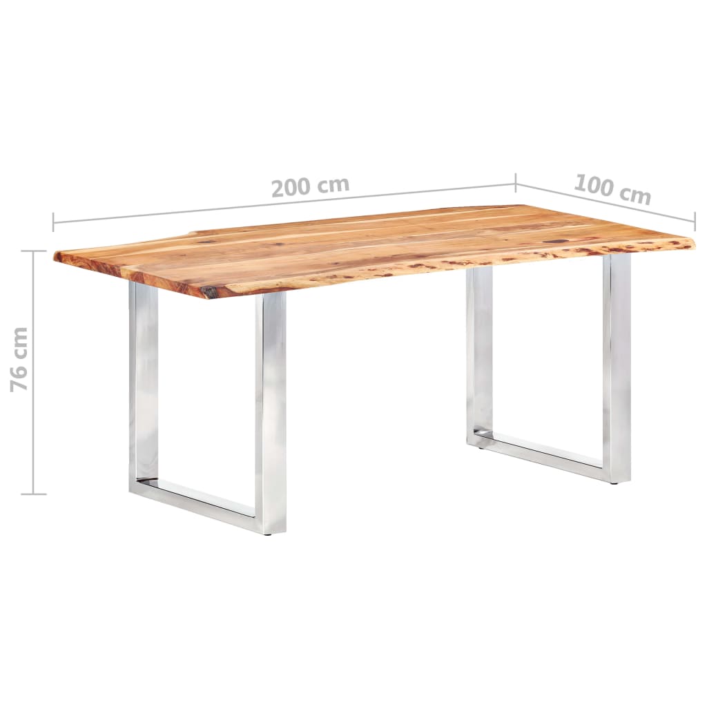 Table de salle à manger à bords naturels 3,8 cm 200 cm en bois d'acacia