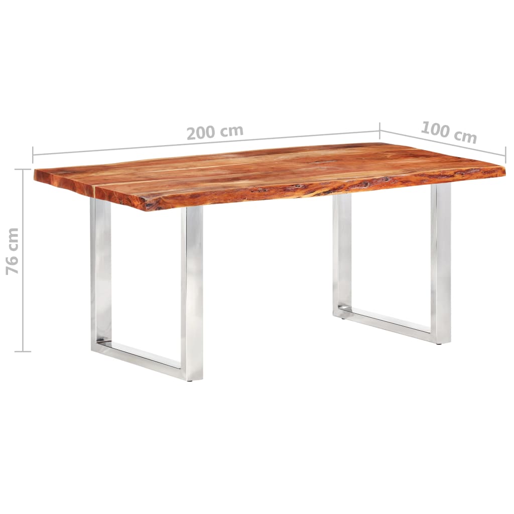 Table de salle à manger à bords naturels 3,8 cm 200 cm en bois d'acacia