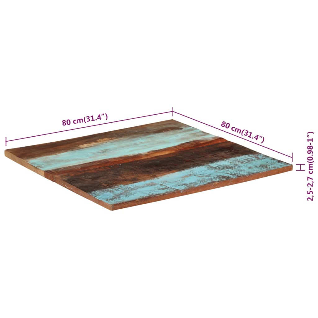 Tafelblad vierkant 25-27 mm 70x70 cm massief gerecycled hout